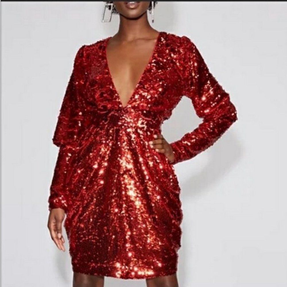 Gabrielle Union Collection for New York & Company Red Deep V-neck Sequin…